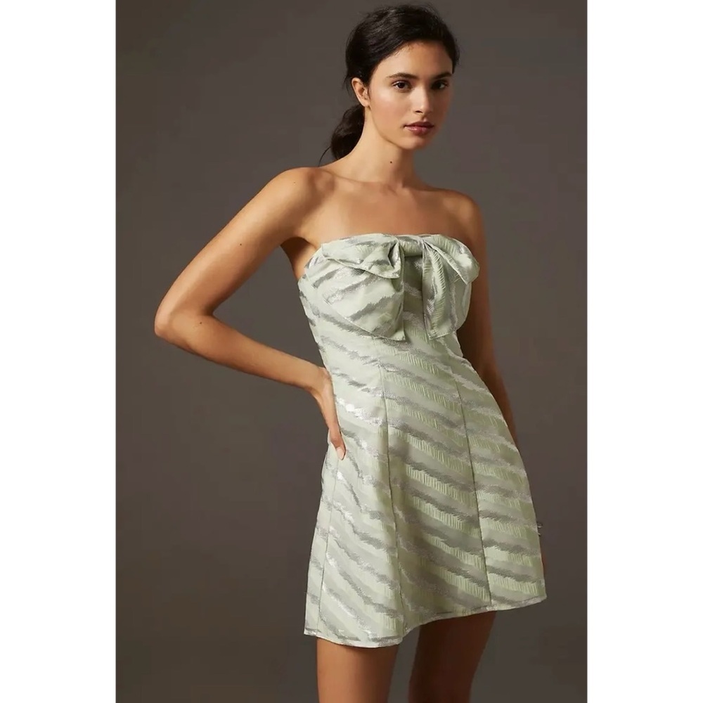 NWT Anthropologie Eva Franco Bow Mint Green Strapless Dress Babydoll Cocktail